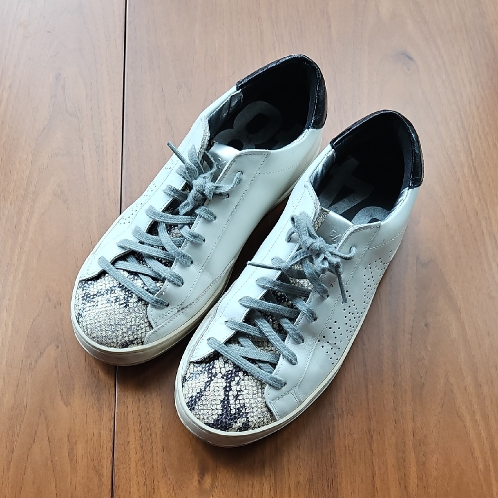 P448 White and Snake Print Sneakers